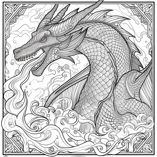 Dragon breathing fire with scales and wings