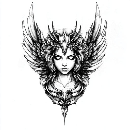 Sketch of angel neck tattoo with realistic wings
