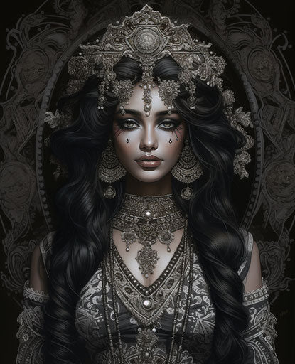 Beautiful drawing of a woman with a hairstyle, trad goth style