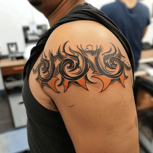 Tribal flames and fire armband tattoo on upper arm