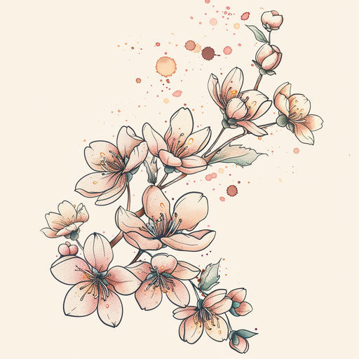 Elegant clipart style flat tattoo sketch for a girly tattoo with delicate cherry blossoms and soft pastel colors