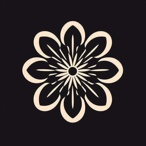 Black flower in minimalist folk art graphic design style