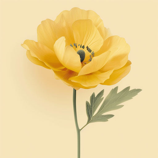 Yellow flower on cream background in realistic style