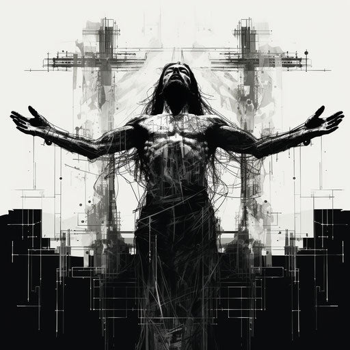 Jesus on crucifix in dynamic graphic design