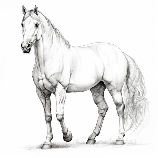 White horse on white background, heavy inking style, commission for