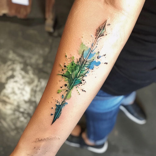 Watercolor arrow, blend of vibrant blues and greens