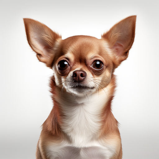 Chihuahua portrait on white background in maroon and gold