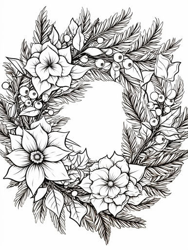 Christmas wreath coloring page, fujifilm pro 400h style, single object 3:4