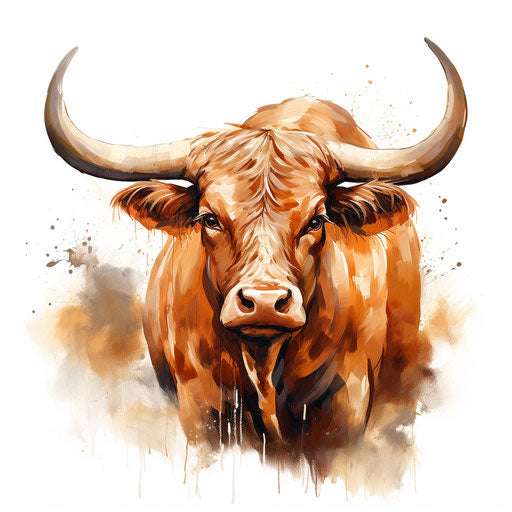 Ox clipart in the style of Oil painting, on a white background