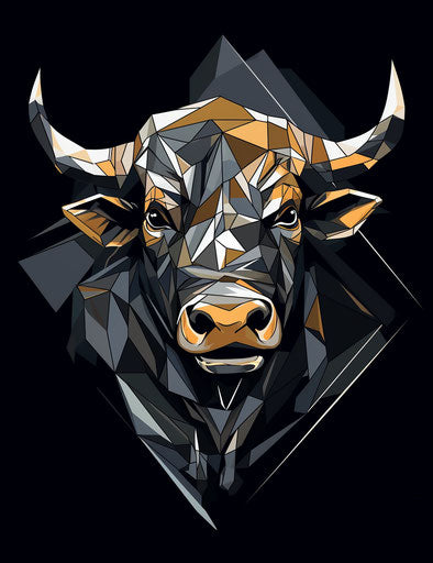 Abstract trigonometric bull in crystal cubism embroidery