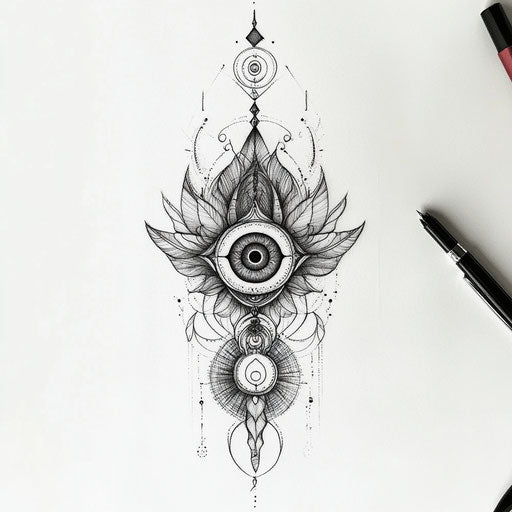 Elegant tattoo design with mystical third eye motif