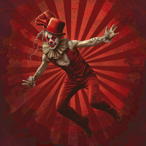 Photo-realistic circus clipart on a rich burgundy background