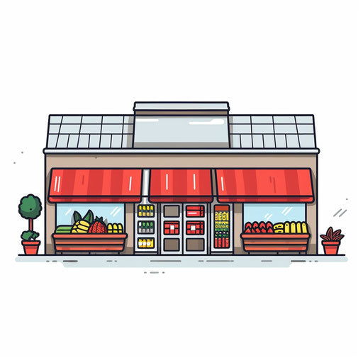 Minimalist grocery store illustration on white background