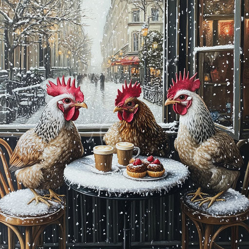Three French hens in a chic Parisian cafe