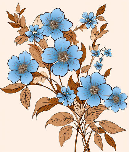 Blue leaves and flowers, traditional Japanese style