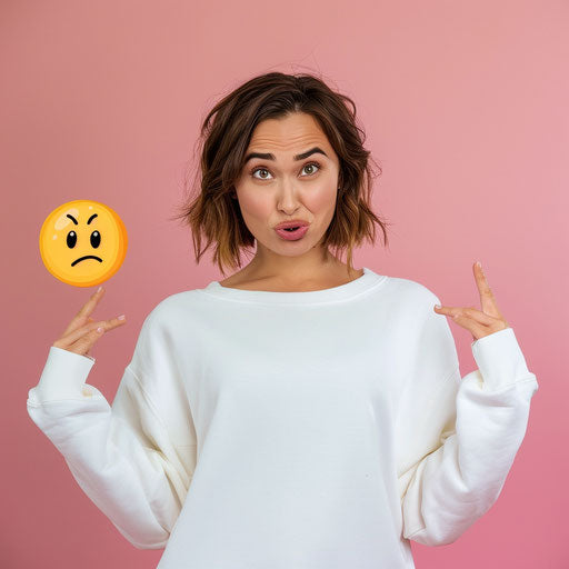 Beautiful woman with brown hair in front of camera, pink background