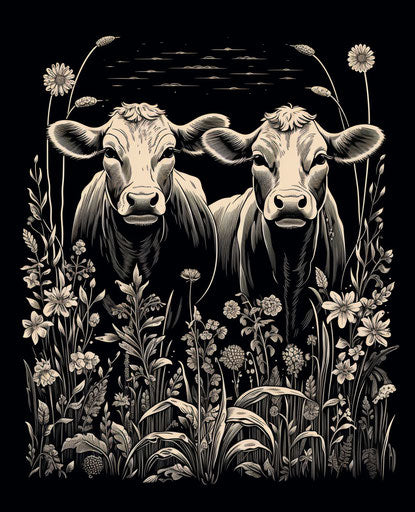 Blind love, two lonely cows in the grass