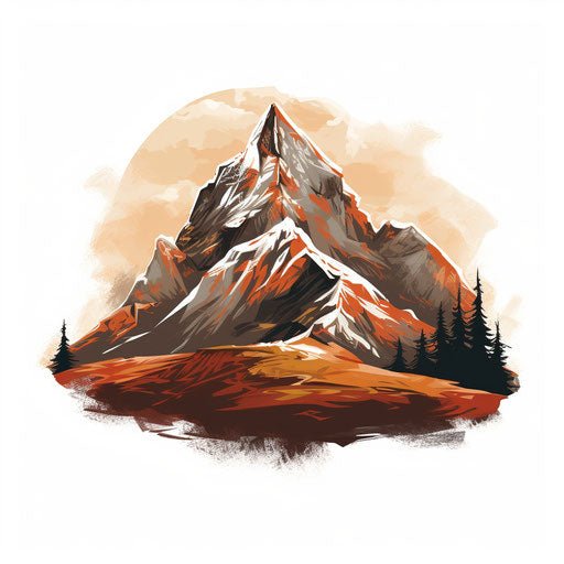 Mountain silhouette in Chiaroscuro Art style on white