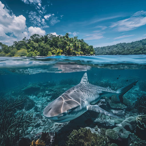 Serene beauty of a tiger shark swimming underwater