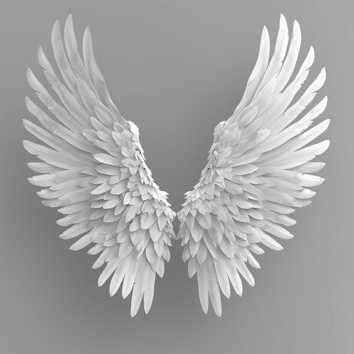 Quiet clipart in photo realistic style with a flat random background, monochrome palette and detailed wings
