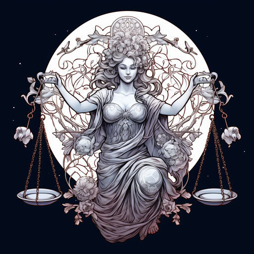 The goddess of libra with symbols of the sun and moon