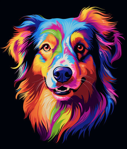 Colorful dog with rainbow face, stencil art style