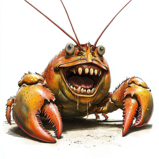 Humorous caricature of a lobster with human characteristics