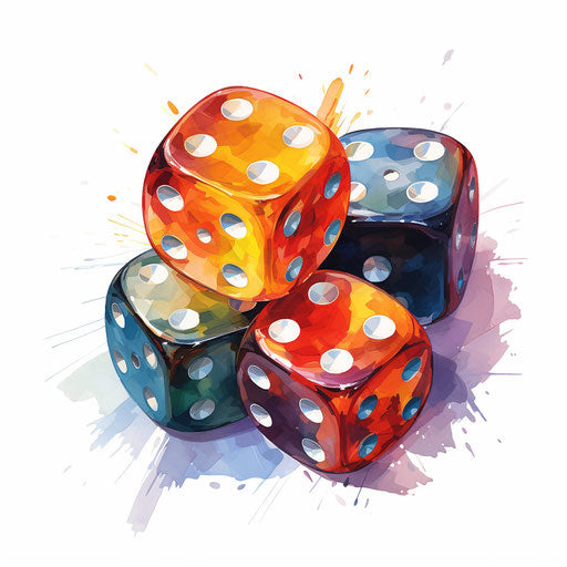 Illustration of dice in the style of an oil painting, on a white background