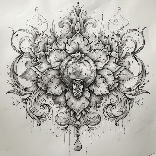 Elegant flat sketch of a wealth sigil with intricate floral and coin motifs