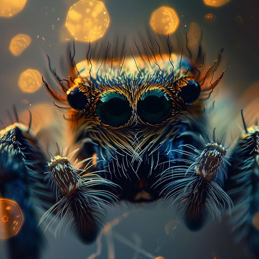 Close-up of a cute spider with sparkling eyes