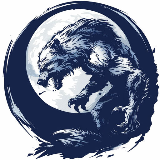 Werewolf under full moon in white and navy contrast