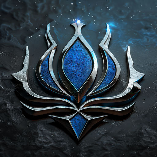 Blue and silver crown logo on modern background