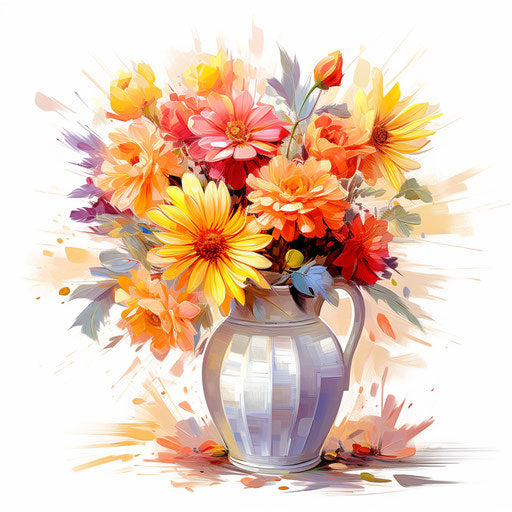 Flower vase clipart in Impressionistic Art style, on white background