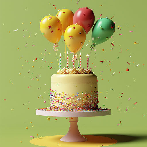 Birthday clipart png in a photo realistic style on flat chartreuse