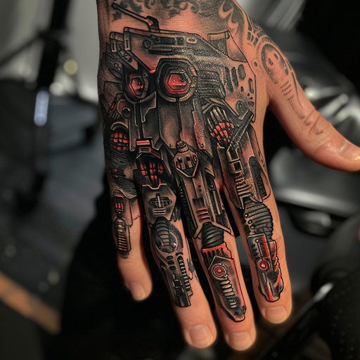 Small hand tattoos with a cyberpunk theme