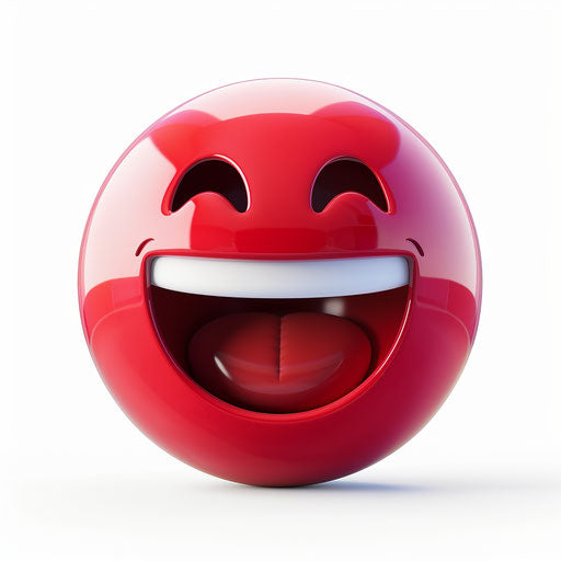 Red emoji with smile and open mouth, on race