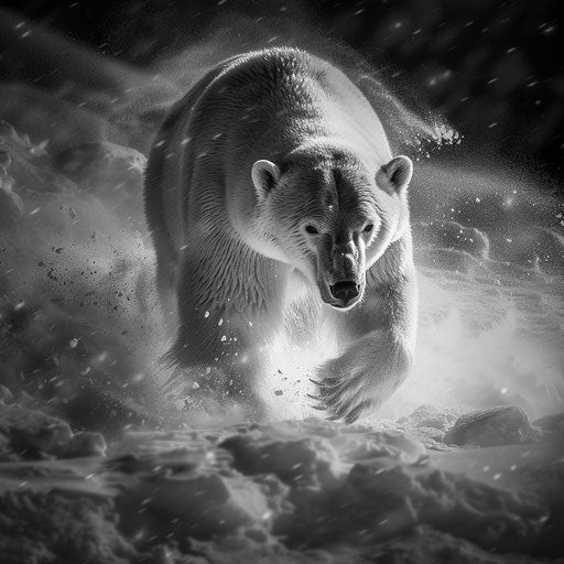 Polar bear braving snowstorm with determination