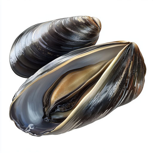 Realistic clipart of a mussel, high resolution, isolated