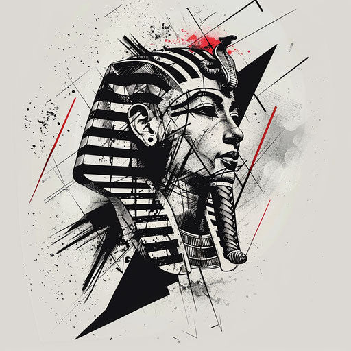 Dynamic sketch of a pharaoh with a modern abstract background