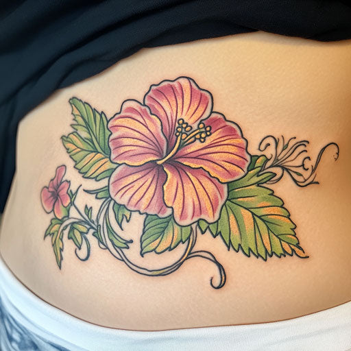 Hibiscus flower tattoo on Pure White Background Steve McNiven style