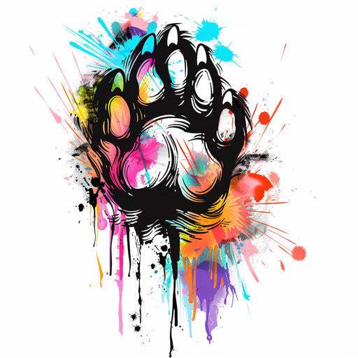 Playful sketch of colorful abstract bear paw in clipart style