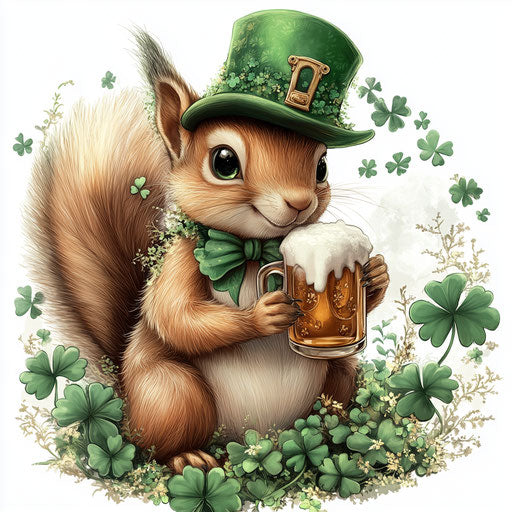 St. Patrick's Day squirrel with beer and clovers