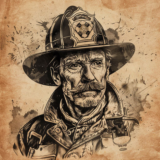 Vintage flat tattoo sketch of a firefighter in historical gear