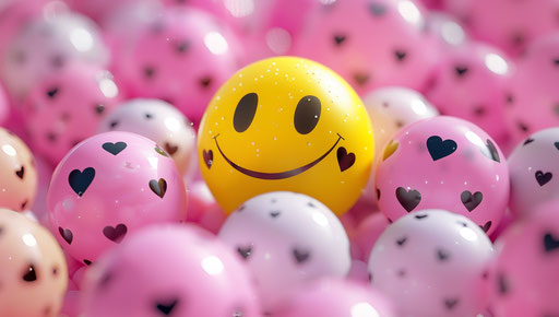 Cute yellow ball surrounded by black hearts & pastels