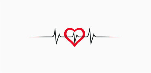 Love in black with red outline, heart beat line pattern isolated. Vector illustration of medical line with pulse motif. Heart combined with sound wave like vector logo.