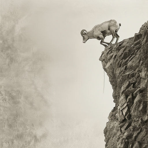 Bighorn sheep gracefully climbing a steep cliff