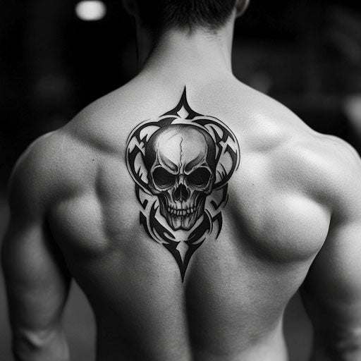Skull tattoos for men with tribal patterns
