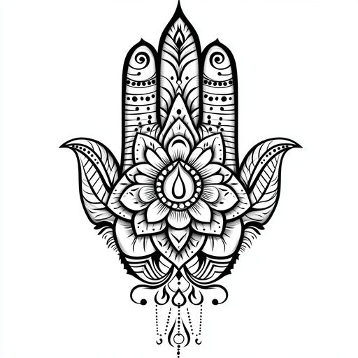 Tribal style mandala hand tattoo with bold black lines