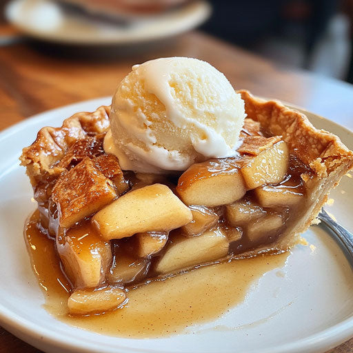 Apple pie with melting vanilla ice cream