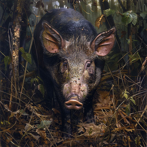 Wild boar rummaging in the underbrush
